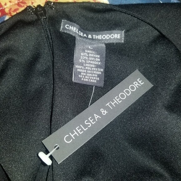 Chelsea & Theodore L Black Dress NWT Cap Sleeve Sheath Semi-formal - Picture 3 of 3